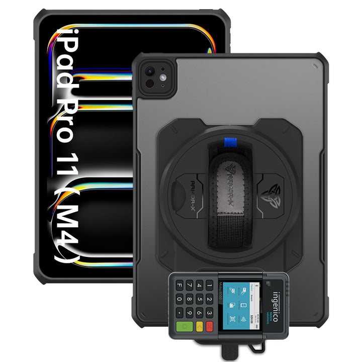 EX2-DAN-iPad-PR11 | iPad Pro 11 ( M4 ) | Ultra Slim 4 Corner Anti-Impact Tablet Case With Ingenico Moby 6500 Card Reader Holder Supports Apple Pencil Pro Wireless Charging