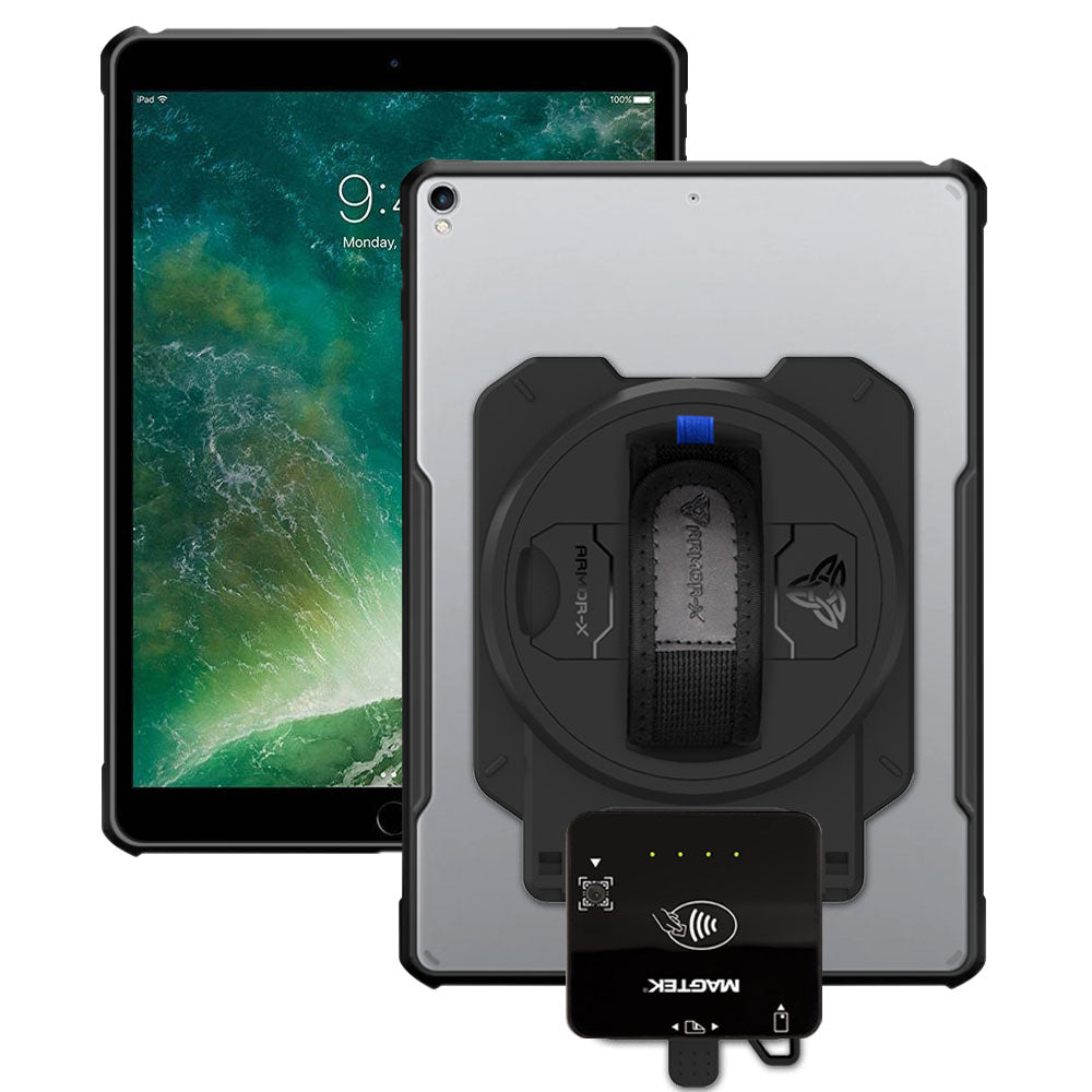 EX2-DAN-iPad-PR3 | iPad Pro 10.5 2017 | Ultra Slim 4 Corner Anti-Impact Tablet Case With Magtek DynaFlex II Go Card Reader Holder