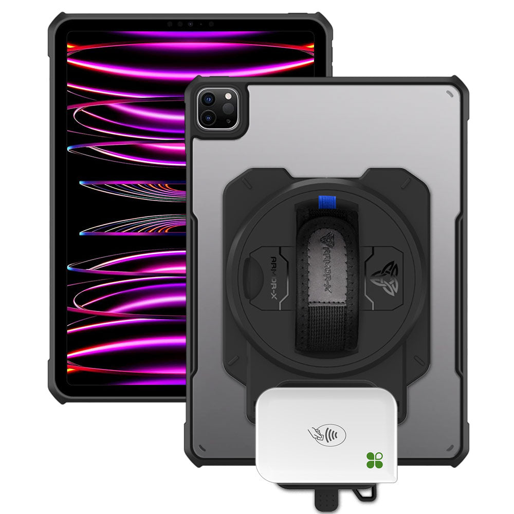 EX2-DAN-iPad-PR6 | iPad Pro 11 ( 1st / 2nd / 3rd / 4th Gen. ) 2018 / 2020 / 2021 / 2022 | Ultra Slim 4 Corner Anti-Impact Tablet Case With Clover Go Card Reader Holder Supports Apple Pencil 2 Wireless Charging