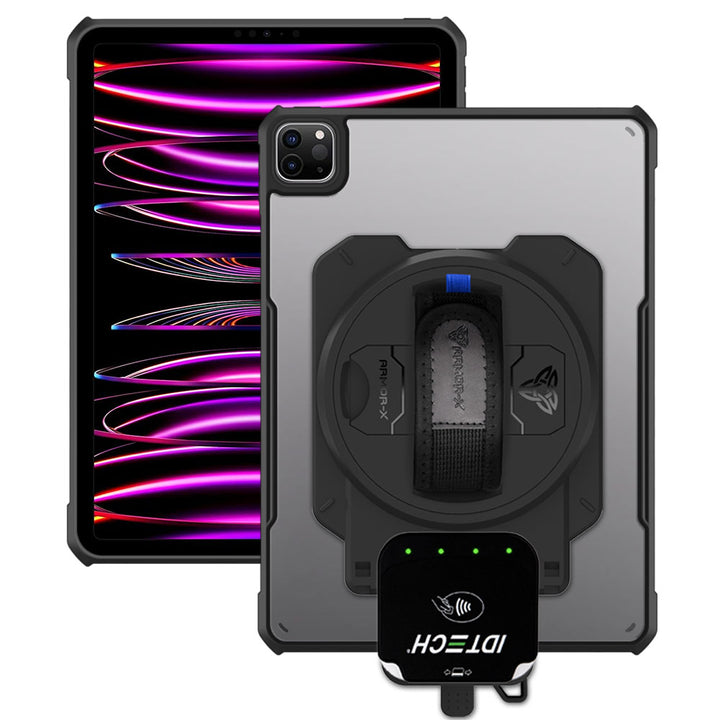 EX2-DAN-iPad-PR6 | iPad Pro 11 ( 1st / 2nd / 3rd / 4th Gen. ) 2018 / 2020 / 2021 / 2022 | Ultra Slim 4 Corner Anti-Impact Tablet Case With ID TECH VP3350 Card Reader Holder Supports Apple Pencil 2 Wireless Charging