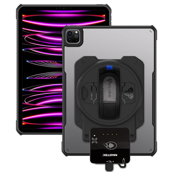 EX2-DAN-iPad-PR6 | iPad Pro 11 ( 1st / 2nd / 3rd / 4th Gen. ) 2018 / 2020 / 2021 / 2022 | Ultra Slim 4 Corner Anti-Impact Tablet Case With Magtek DynaFlex II Go Card Reader Holder Supports Apple Pencil 2 Wireless Charging