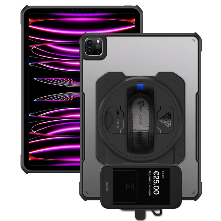 EX2-DAN-iPad-PR6 | iPad Pro 11 ( 1st / 2nd / 3rd / 4th Gen. ) 2018 / 2020 / 2021 / 2022 | Ultra Slim 4 Corner Anti-Impact Tablet Case With Adyen AMS1 Card Reader Holder Supports Apple Pencil 2 Wireless Charging