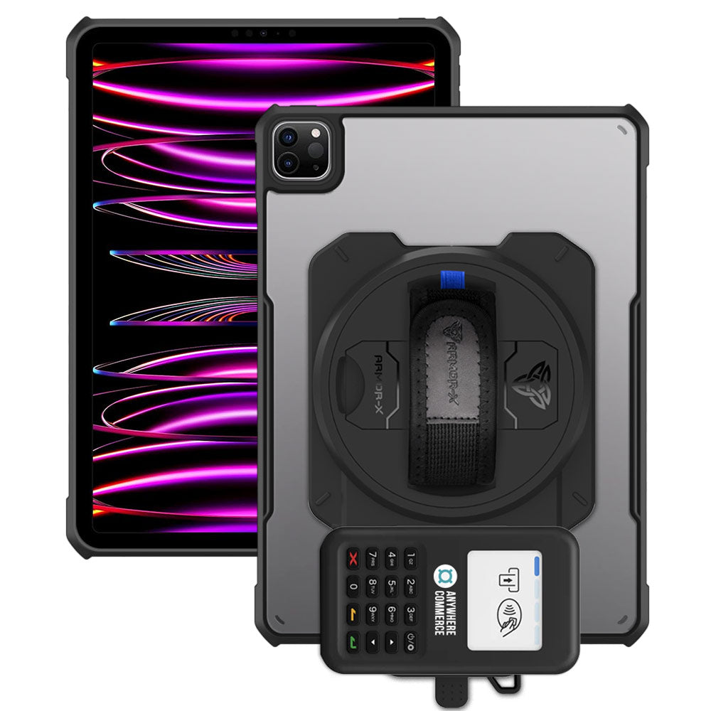 EX2-DAN-iPad-PR6 | iPad Pro 11 ( 1st / 2nd / 3rd / 4th Gen. ) 2018 / 2020 / 2021 / 2022 | Ultra Slim 4 Corner Anti-Impact Tablet Case With AnywhereCommerce Nomad WP3 Credit Card Reader Holder Supports Apple Pencil 2 Wireless Charging