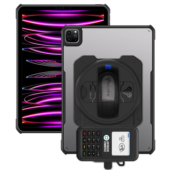 EX2-DAN-iPad-PR6 | iPad Pro 11 ( 1st / 2nd / 3rd / 4th Gen. ) 2018 / 2020 / 2021 / 2022 | Ultra Slim 4 Corner Anti-Impact Tablet Case With AnywhereCommerce Nomad WP3 Credit Card Reader Holder Supports Apple Pencil 2 Wireless Charging