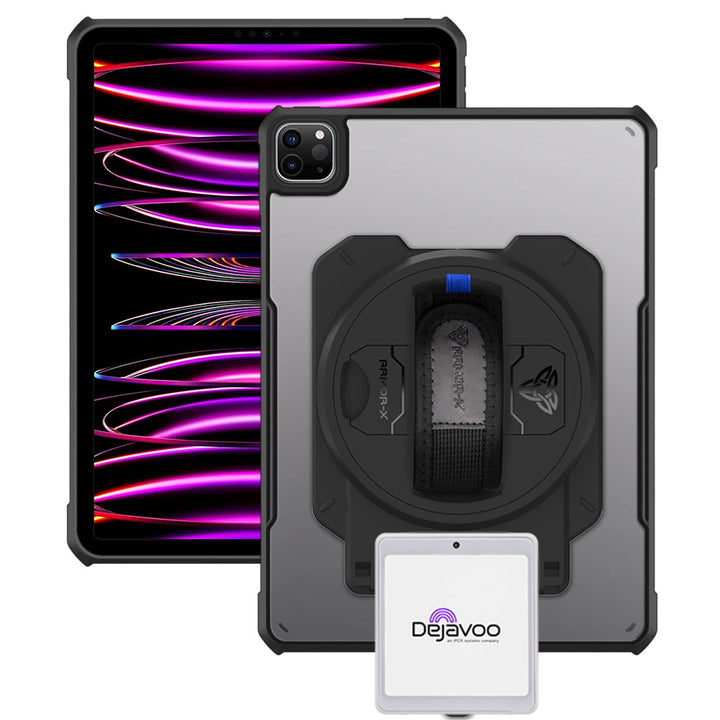EX2-DAN-iPad-PR6 | iPad Pro 11 ( 1st / 2nd / 3rd / 4th Gen. ) 2018 / 2020 / 2021 / 2022 | Ultra Slim 4 Corner Anti-Impact Tablet Case With dejavoo P12 mPOS PIN Pad Card Reader Holder Supports Apple Pencil 2 Wireless Charging