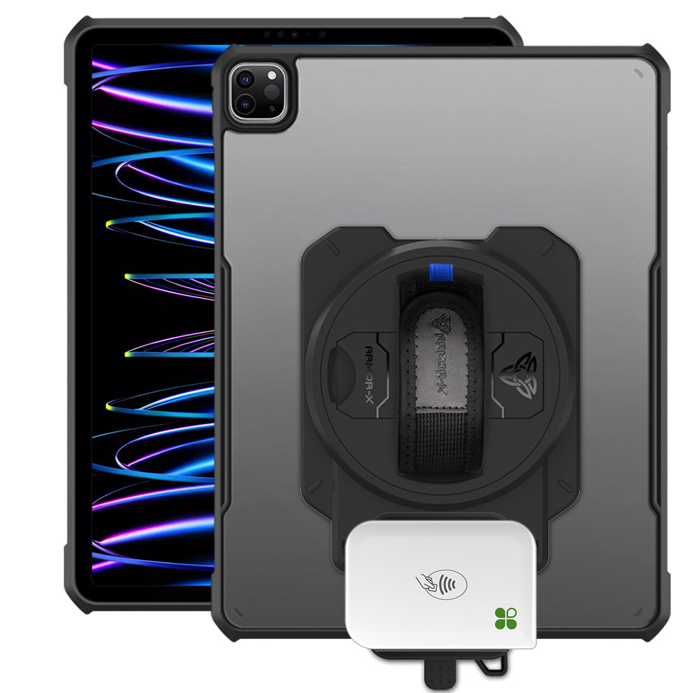 EX2-DAN-iPad-PR7 | iPad Pro 12.9 ( 3rd / 4th / 5th / 6th Gen. ) 2018 / 2020 / 2021 / 2022 | Ultra Slim 4 Corner Anti-Impact Tablet Case With Clover Go Card Reader Holder Supports Apple Pencil 2 Wireless Charging