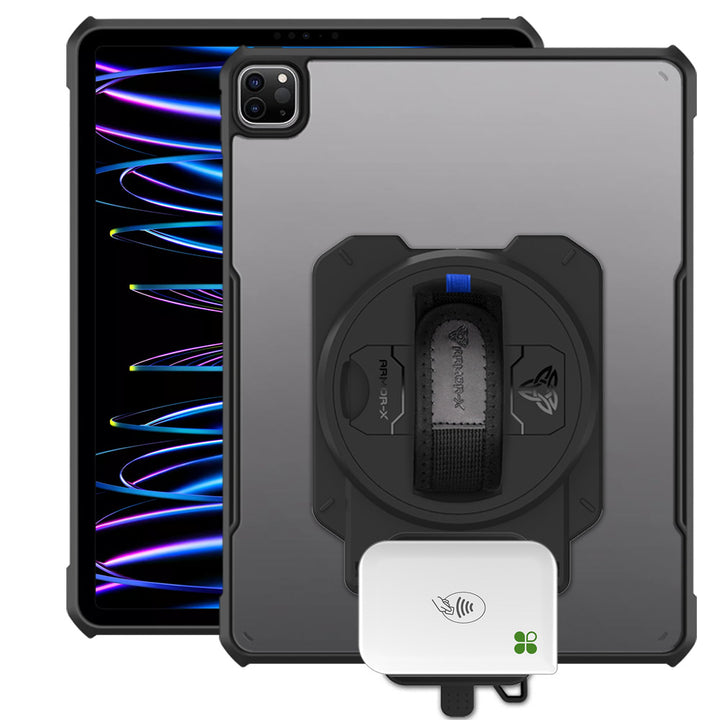 EX2-DAN-iPad-PR7 | iPad Pro 12.9 ( 3rd / 4th / 5th / 6th Gen. ) 2018 / 2020 / 2021 / 2022 | Ultra Slim 4 Corner Anti-Impact Tablet Case With Clover Go Card Reader Holder Supports Apple Pencil 2 Wireless Charging