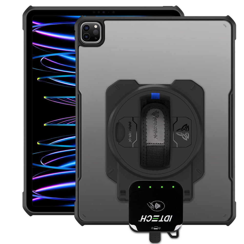EX2-DAN-iPad-PR7 | iPad Pro 12.9 ( 3rd / 4th / 5th / 6th Gen. ) 2018 / 2020 / 2021 / 2022 | Ultra Slim 4 Corner Anti-Impact Tablet Case With ID TECH VP3350 Card Reader Holder Supports Apple Pencil 2 Wireless Charging
