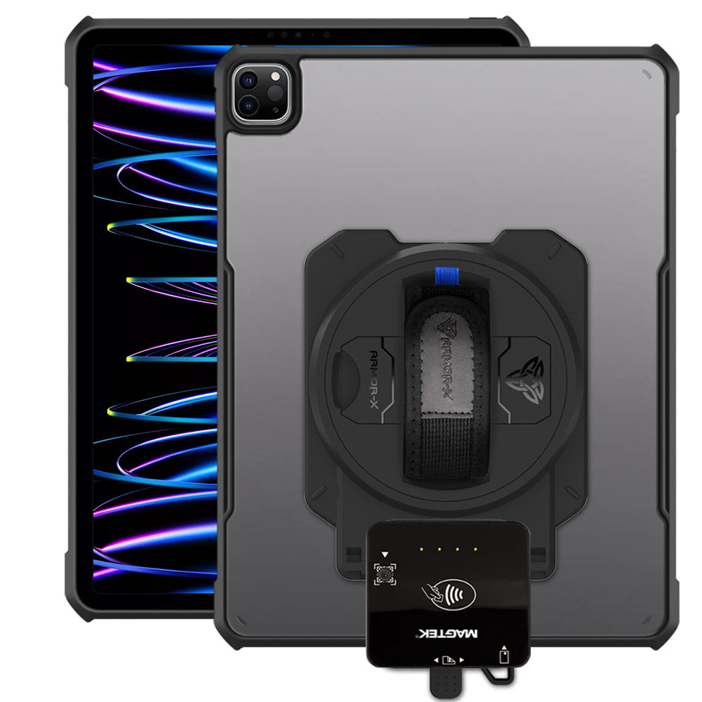 EX2-DAN-iPad-PR7 | iPad Pro 12.9 ( 3rd / 4th / 5th / 6th Gen. ) 2018 / 2020 / 2021 / 2022 | Ultra Slim 4 Corner Anti-Impact Tablet Case With Magtek DynaFlex II Go Card Reader Holder Supports Apple Pencil 2 Wireless Charging