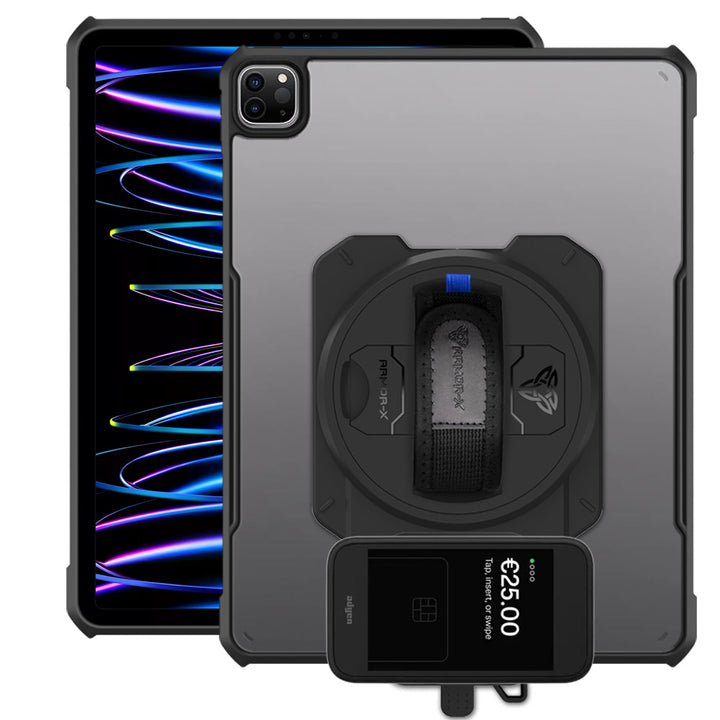 EX2-DAN-iPad-PR7 | iPad Pro 12.9 ( 3rd / 4th / 5th / 6th Gen. ) 2018 / 2020 / 2021 / 2022 | Ultra Slim 4 Corner Anti-Impact Tablet Case With Adyen AMS1 Card Reader Holder Supports Apple Pencil 2 Wireless Charging