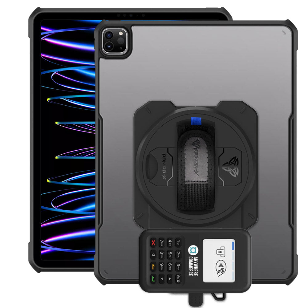 EX2-DAN-iPad-PR7 | iPad Pro 12.9 ( 3rd / 4th / 5th / 6th Gen. ) 2018 / 2020 / 2021 / 2022 | Ultra Slim 4 Corner Anti-Impact Tablet Case With AnywhereCommerce Nomad WP3 Credit Card Reader Holder Supports Apple Pencil 2 Wireless Charging