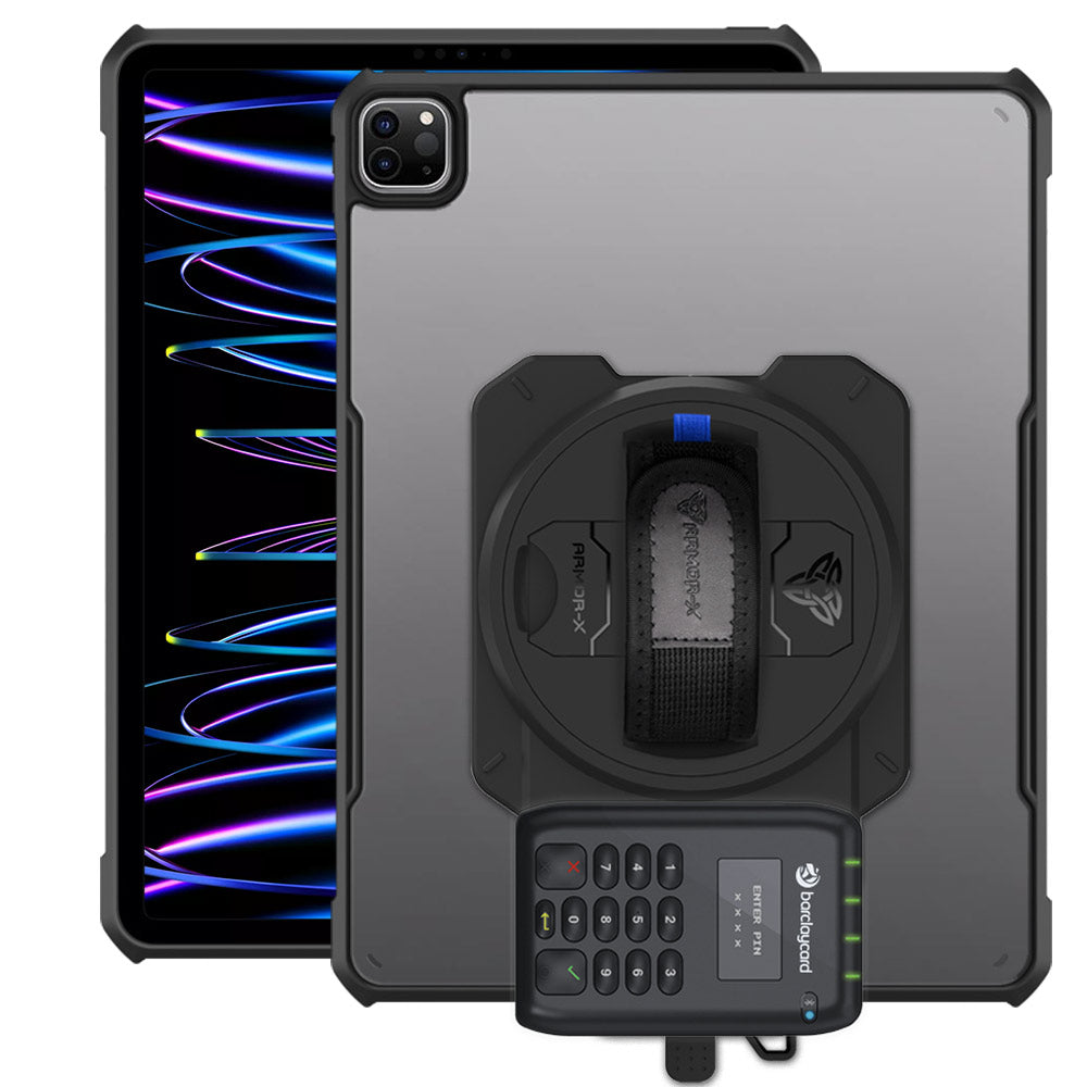 EX2-DAN-iPad-PR7 | iPad Pro 12.9 ( 3rd / 4th / 5th / 6th Gen. ) 2018 / 2020 / 2021 / 2022 | Ultra Slim 4 Corner Anti-Impact Tablet Case With Barclaycard Card Reader Holder Supports Apple Pencil 2 Wireless Charging