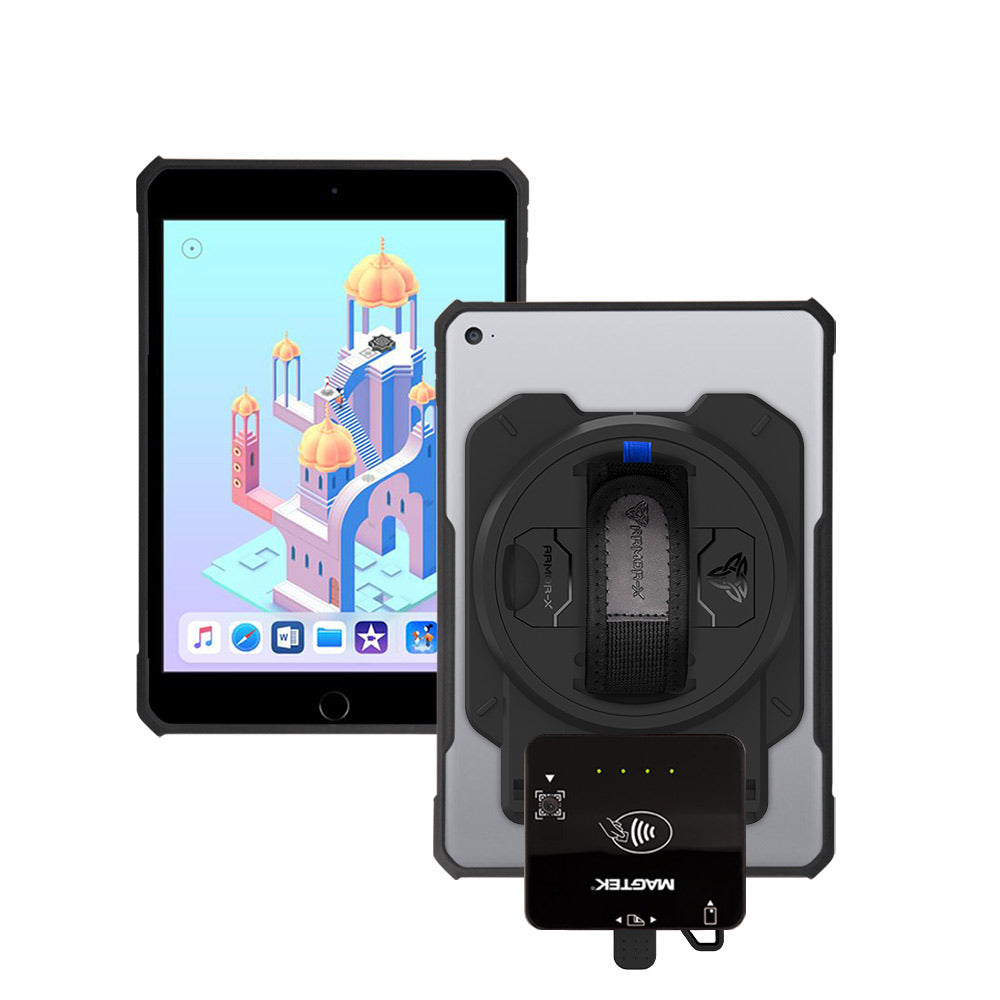 EX2-DAN-ipad-M5 | iPad mini 5 / mini 4 | Ultra Slim 4 Corner Anti-Impact Tablet Case With Magtek DynaFlex II Go Card Reader Holder
