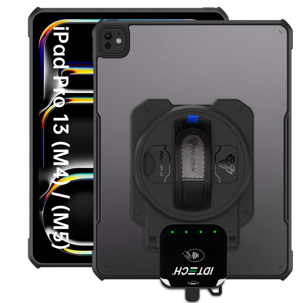 EX2-DAN-iPad-PR10 | iPad Pro 13 (M4) / (M5) | Ultra Slim 4 Corner Anti-Impact Tablet Case With ID TECH VP3350 Card Reader Holder Supports Apple Pencil Pro Wireless Charging