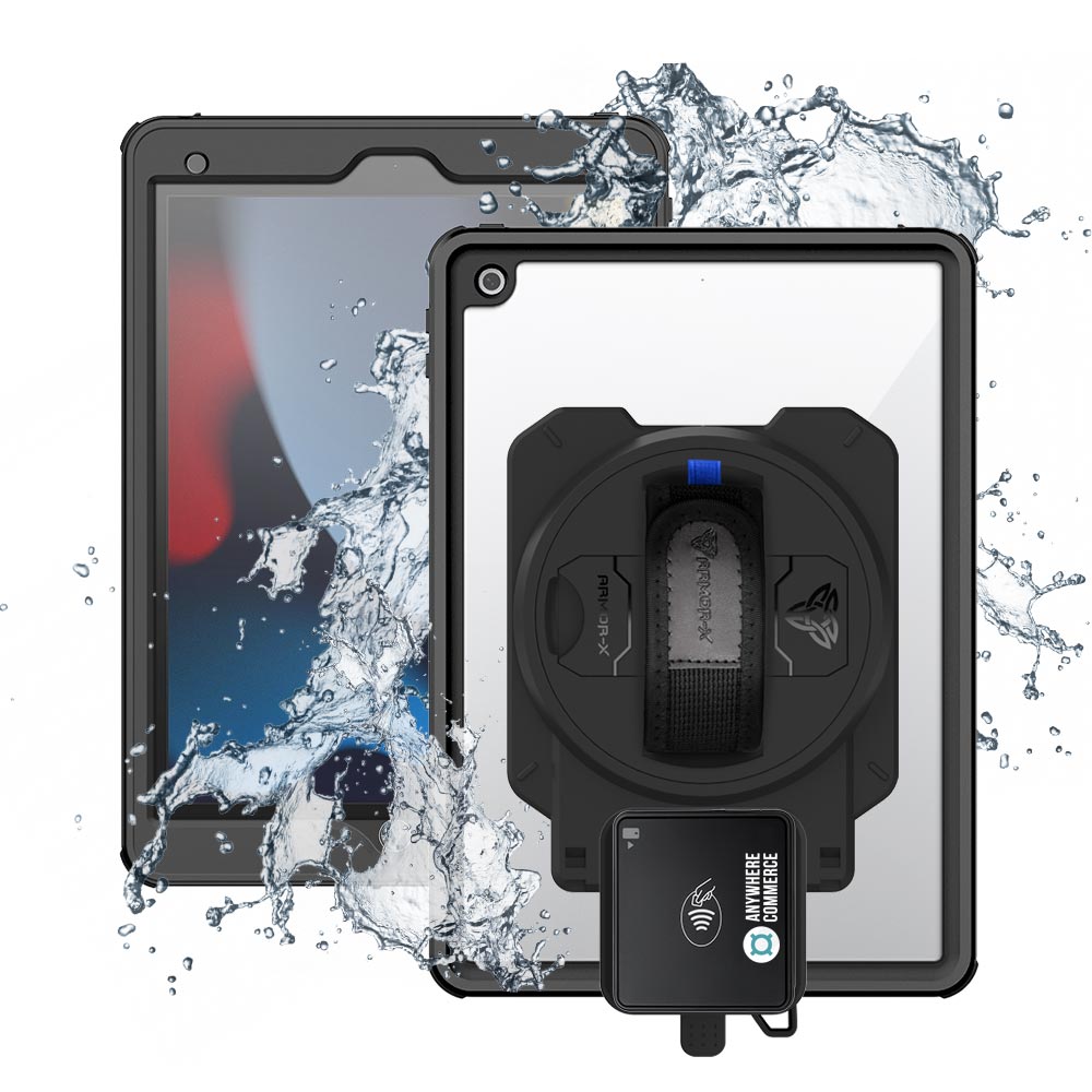EX2-MAN-A10S | iPad 10.2 (7th & 8th & 9th Gen.) 2019 / 2020 / 2021 | IP68 Waterproof, Shock & Dust Proof Case With AnywhereCommerce Walker C3X Credit Card Reader Holder