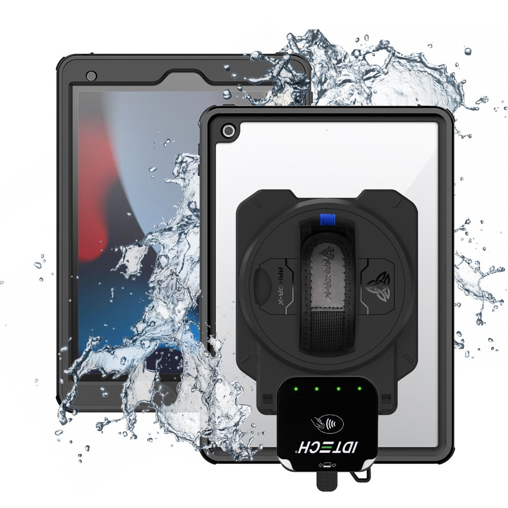 EX2-MAN-A10S | iPad 10.2 (7th &amp; 8th &amp; 9th Gen.) 2019 / 2020 / 2021 | IP68 Waterproof, Shock &amp; Dust Proof Case With ID TECH VP3350 Card Reader Holder