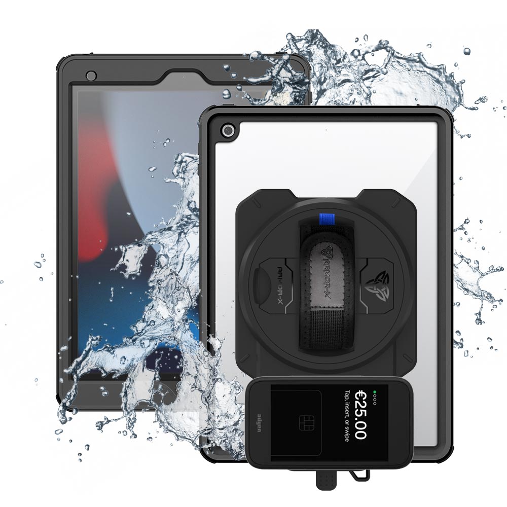 EX2-MAN-A10S | iPad 10.2 (7th & 8th & 9th Gen.) 2019 / 2020 / 2021 | IP68 Waterproof, Shock & Dust Proof Case With ADYEN AMS1 Card Reader Holder