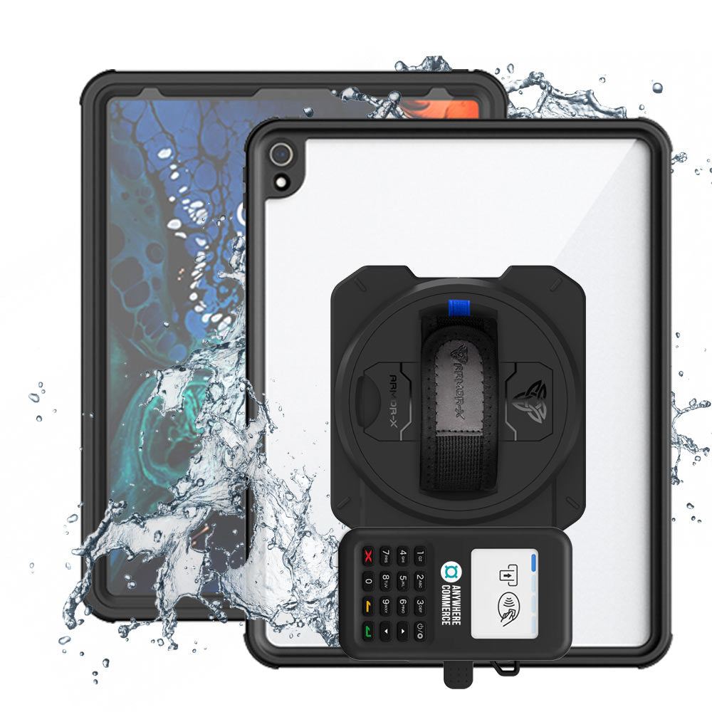 EX2-MAN-A11S | iPad Pro 12.9 ( 3rd Gen. ) 2018 | IP68 Waterproof, Shock & Dust Proof Case With AnywhereCommerce Nomad WP3 Credit Card Reader Holder