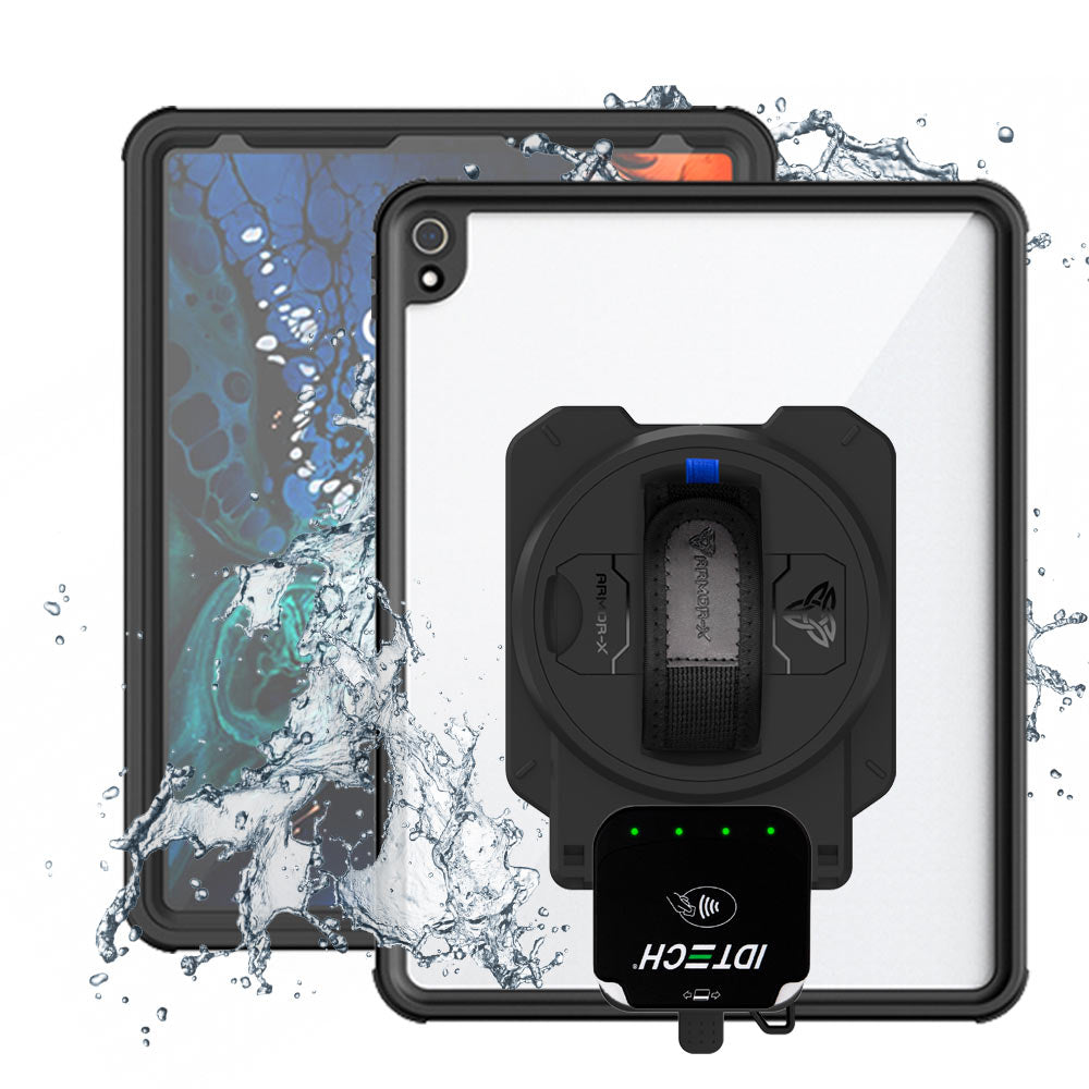 EX2-MAN-A11S | iPad Pro 12.9 ( 3rd Gen. ) 2018 | IP68 Waterproof, Shock & Dust Proof Case With ID TECH VP3350 Card Reader Holder
