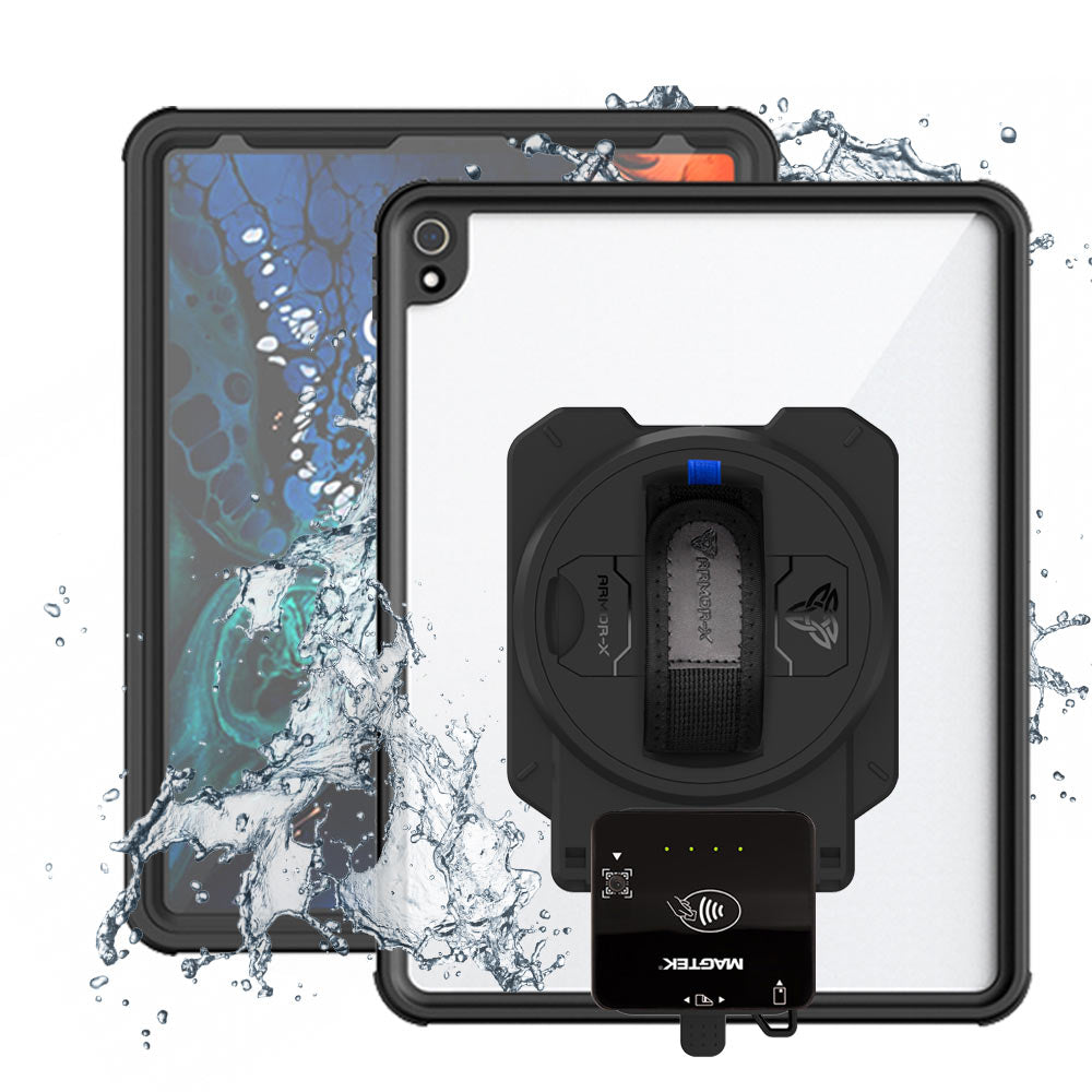 EX2-MAN-A11S | iPad Pro 12.9 ( 3rd Gen. ) 2018 | IP68 Waterproof, Shock & Dust Proof Case With Magtek DynaFlex II Go Card Reader Holder