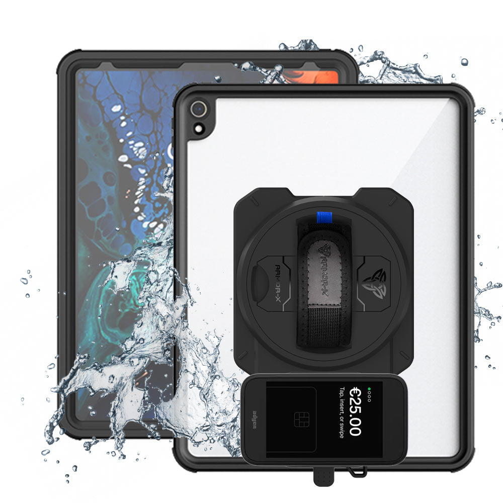 EX2-MAN-A11S | iPad Pro 12.9 ( 3rd Gen. ) 2018 | IP68 Waterproof, Shock & Dust Proof Case With Adyen AMS1 Card Reader Holder