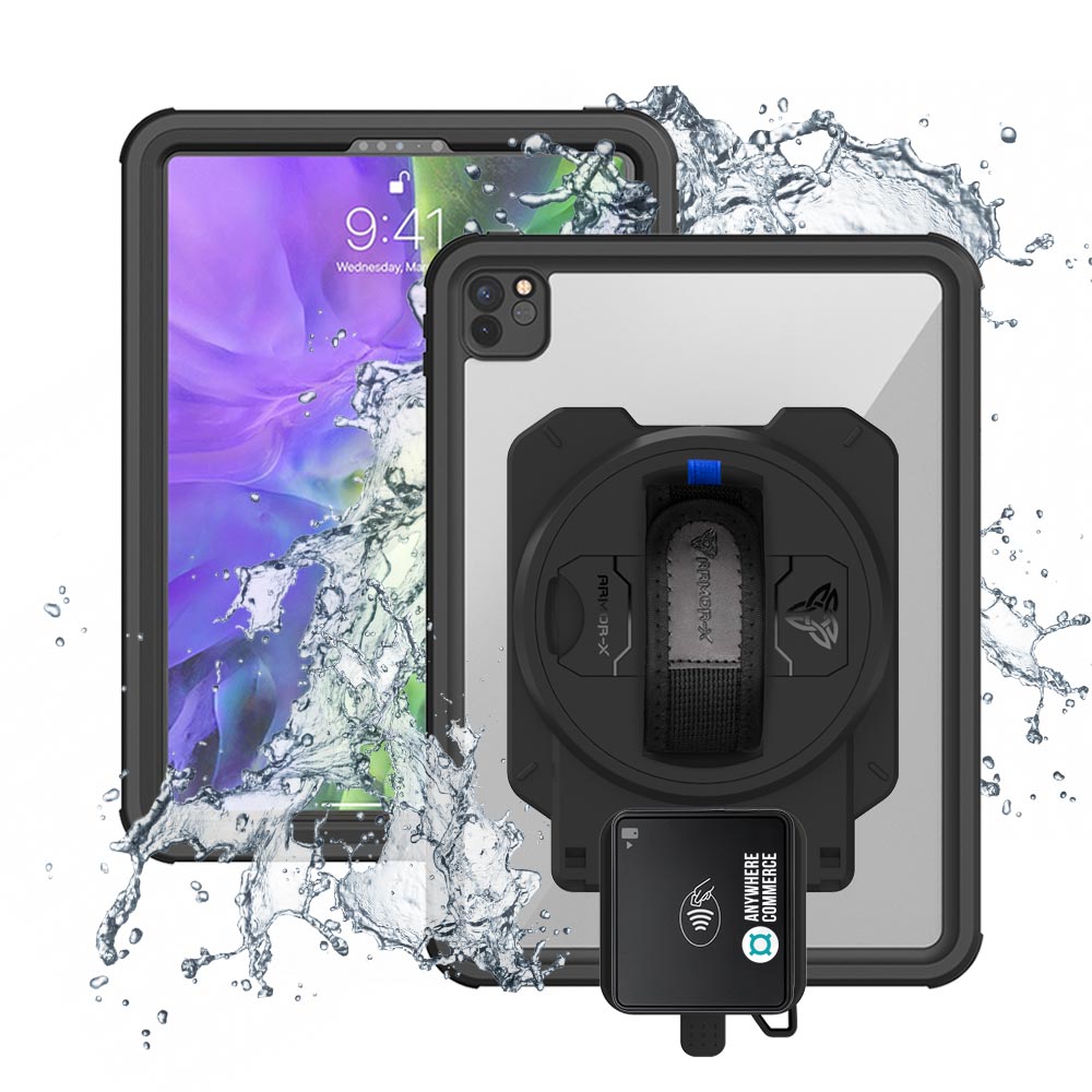 EX2-MAN-A12S | iPad Pro 11 ( 2nd Gen ) 2020 | IP68 Waterproof, Shock & Dust Proof Case With AnywhereCommerce Walker C3X Credit Card Reader Holder