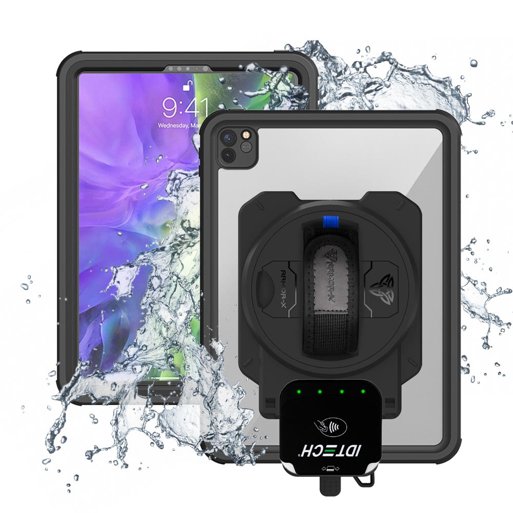 EX2-MAN-A12S | iPad Pro 11 ( 2nd Gen ) 2020 | IP68 Waterproof, Shock &amp; Dust Proof Case With ID TECH VP3350 Card Reader Holder