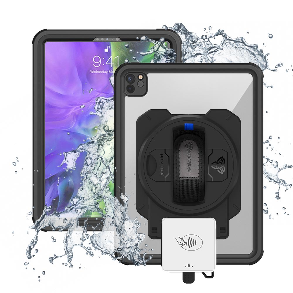 EX2-MAN-A12S | iPad Pro 11 ( 2nd Gen ) 2020 | IP68 Waterproof, Shock & Dust Proof Case With Payanywhere 3-in-1 Credit Card Reader Holder