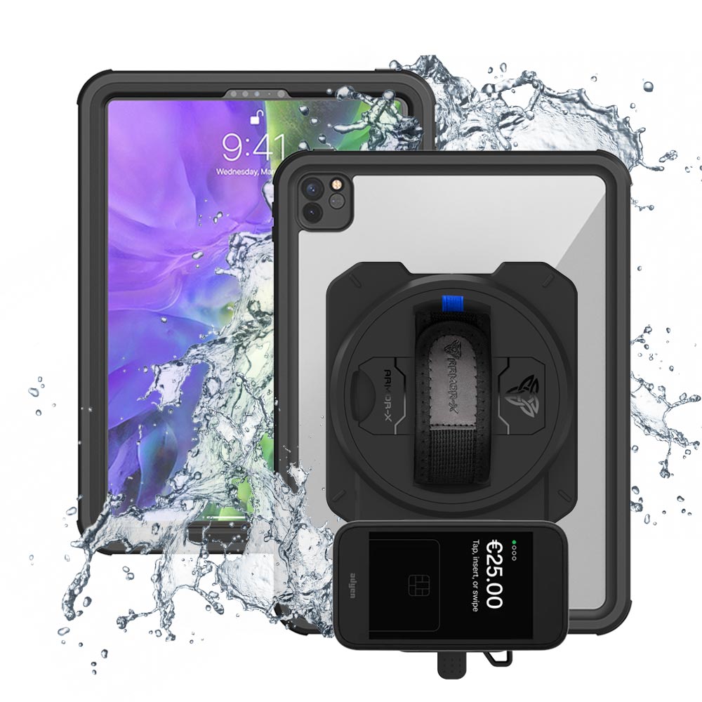 EX2-MAN-A12S | iPad Pro 11 ( 2nd Gen ) 2020 | IP68 Waterproof, Shock & Dust Proof Case With Adyen AMS1 Card Reader Holder