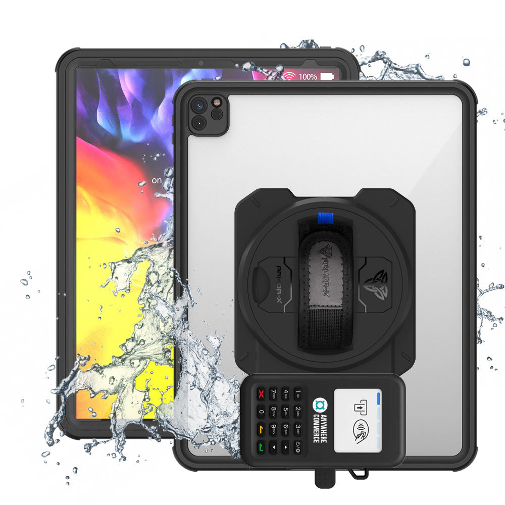 EX2-MAN-A13S | iPad Pro 12.9 ( 4th Gen ) 2020 | IP68 Waterproof, Shock & Dust Proof Case With AnywhereCommerce Nomad WP3 Credit Card Reader Holder
