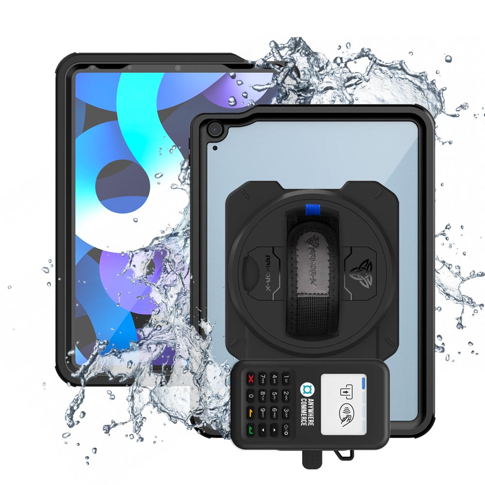 EX2-MAN-A14S | iPad Air 4 2020 / Air 5 2022 | IP68 Waterproof, Shock & Dust Proof Case With AnywhereCommerce Nomad WP3 Credit Card Reader Holder