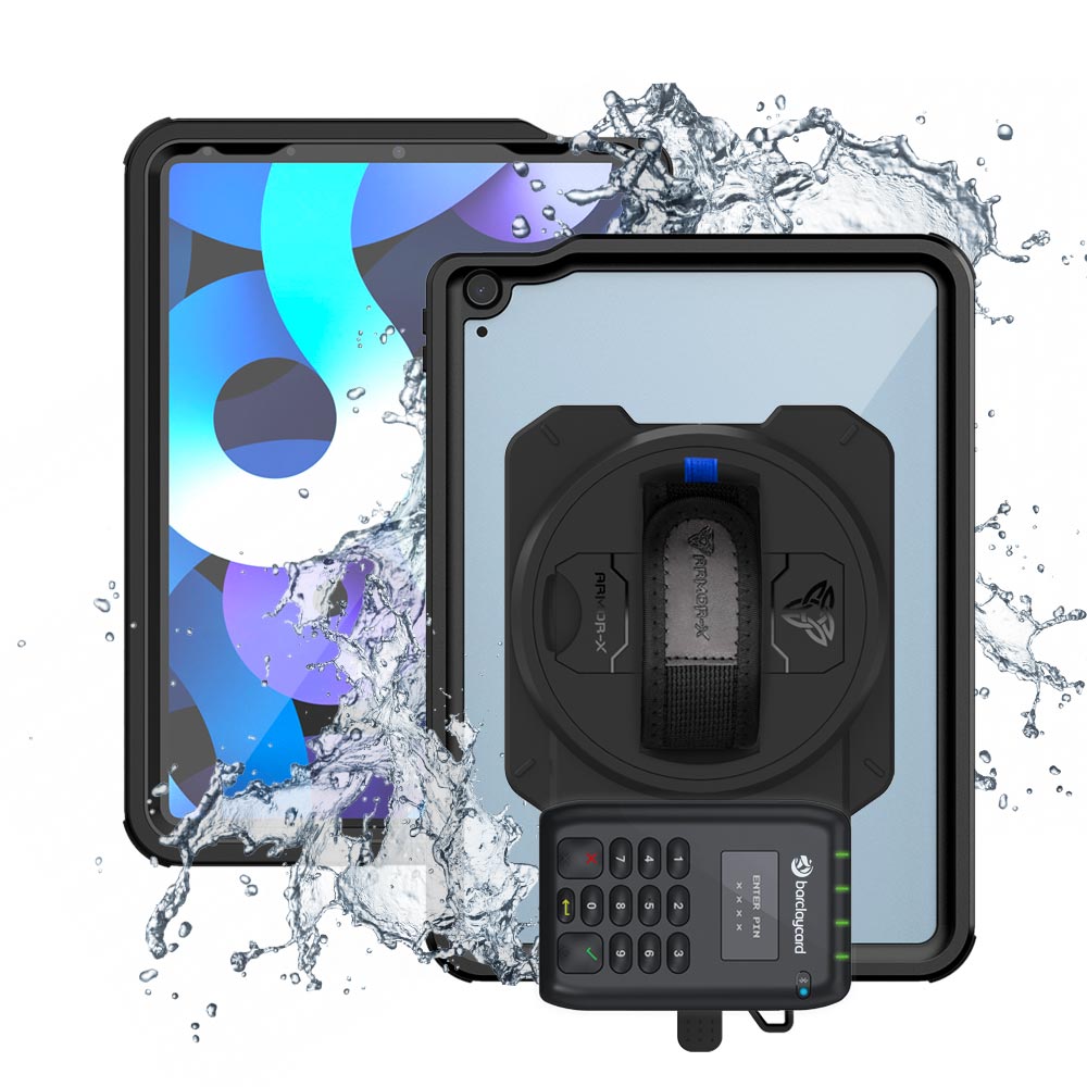 EX2-MAN-A14S | iPad Air 4 2020 / Air 5 2022 | IP68 Waterproof, Shock & Dust Proof Case With Barclaycard Card Reader Holder