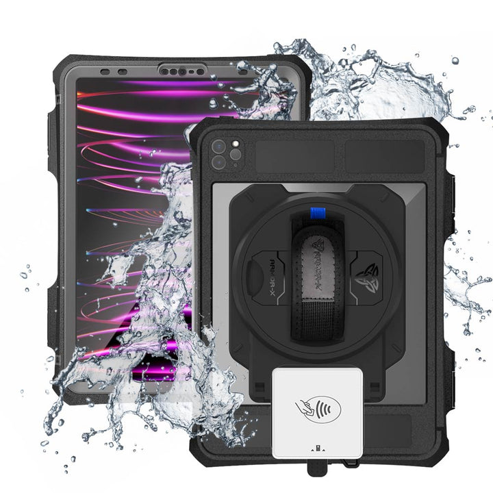 EX2-MAN-A15SPN | iPad Pro 11 ( 2nd / 3rd / 4th Gen. ) 2020 / 2021 / 2022 | IP68 Waterproof, Shock & Dust Proof Case With Payanywhere 3-in-1 Credit Card Reader Holder & Pencil Holder Supports Apple Pencil 2 Wireless Charging