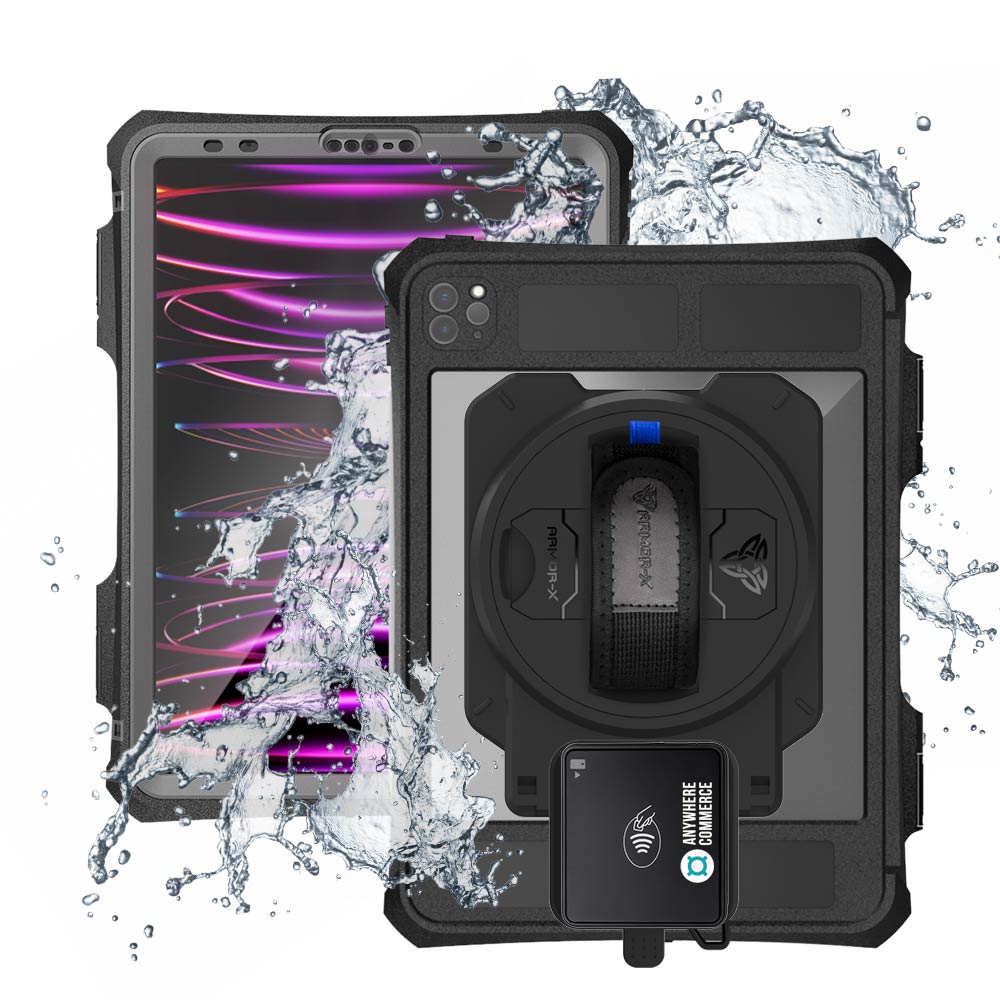 EX2-MAN-A15SPN | iPad Pro 11 ( 2nd / 3rd / 4th Gen. ) 2020 / 2021 / 2022 | IP68 Waterproof, Shock & Dust Proof Case With AnywhereCommerce Walker C3X Credit Card Reader Holder & Pencil Holder Supports Apple Pencil 2 Wireless Charging