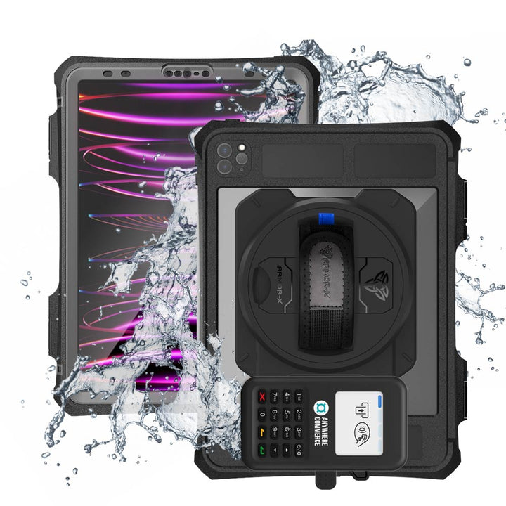 EX2-MAN-A15SPN | iPad Pro 11 ( 2nd / 3rd / 4th Gen. ) 2020 / 2021 / 2022 | IP68 Waterproof, Shock & Dust Proof Case With AnywhereCommerce Nomad WP3 Credit Card Reader Holder & Pencil Holder Supports Apple Pencil 2 Wireless Charging