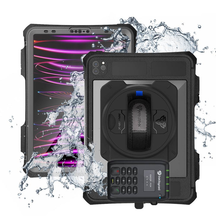 EX2-MAN-A15SPN | iPad Pro 11 ( 2nd / 3rd / 4th Gen. ) 2020 / 2021 / 2022 | IP68 Waterproof, Shock & Dust Proof Case With Barclaycard Card Reader Holder & Pencil Holder Supports Apple Pencil 2 Wireless Charging