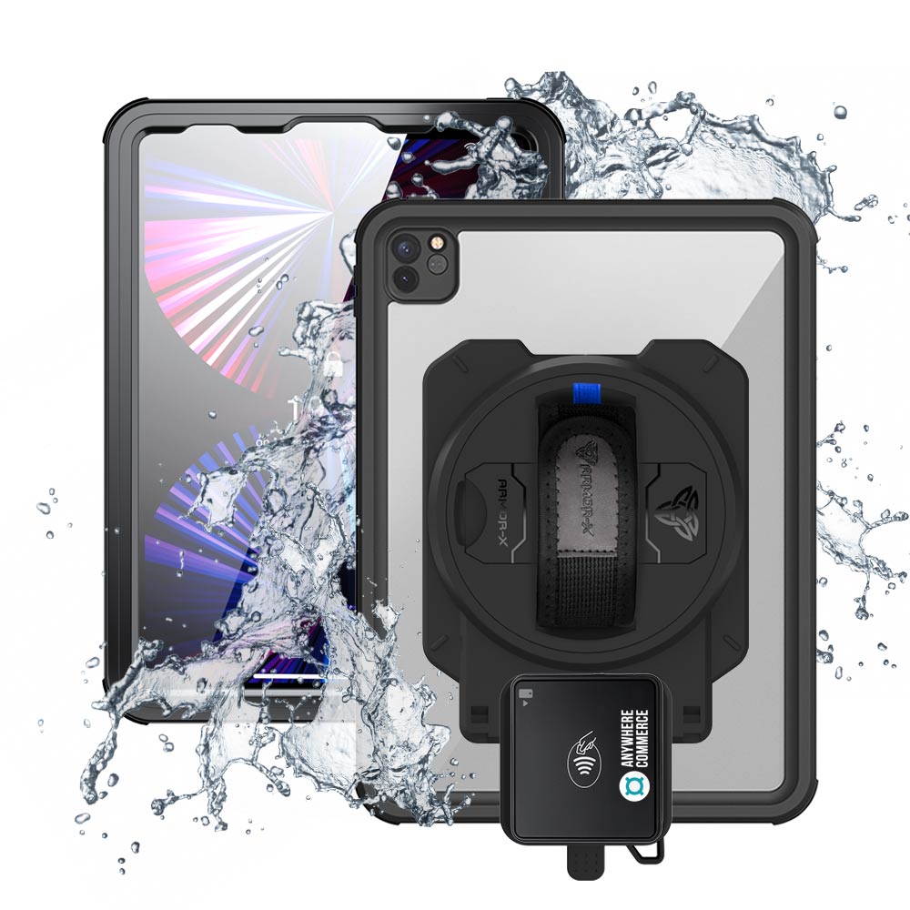 EX2-MAN-A15S | iPad Pro 11 ( 3rd / 4th Gen ) 2021 / 2022 | IP68 Waterproof, Shock & Dust Proof Case With AnywhereCommerce Walker C3X Credit Card Reader Holder
