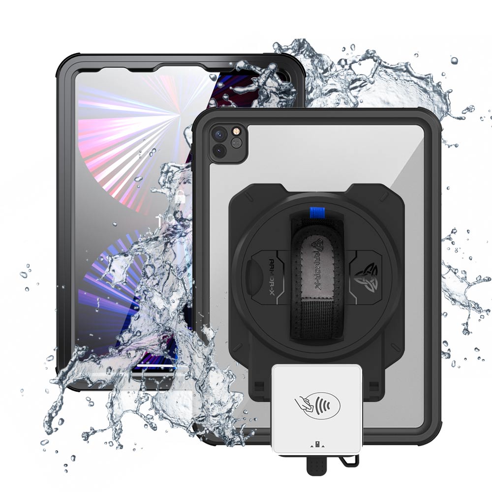 EX2-MAN-A15S | iPad Pro 11 ( 3rd / 4th Gen ) 2021 / 2022 | IP68 Waterproof, Shock & Dust Proof Case With Payanywhere 3-in-1 Credit Card Reader Holder