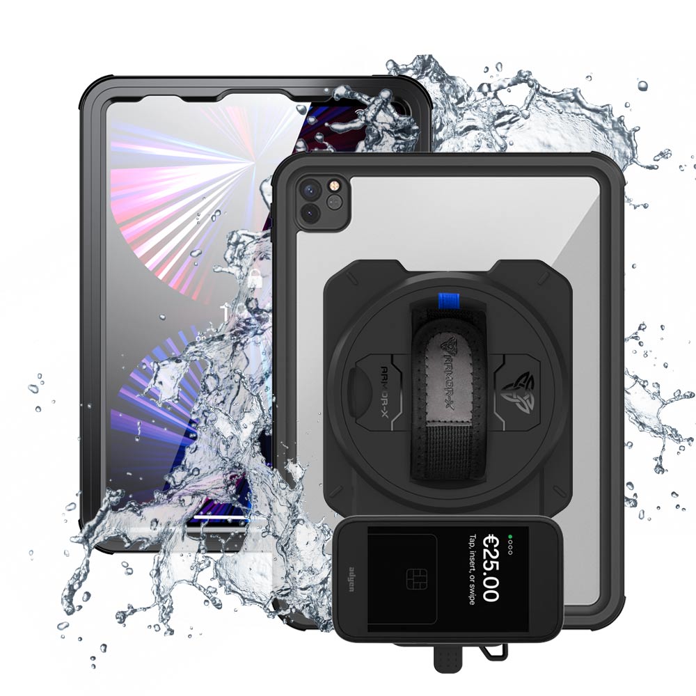 EX2-MAN-A15S | iPad Pro 11 ( 3rd / 4th Gen ) 2021 / 2022 | IP68 Waterproof, Shock & Dust Proof Case With Adyen AMS1 Card Reader Holder