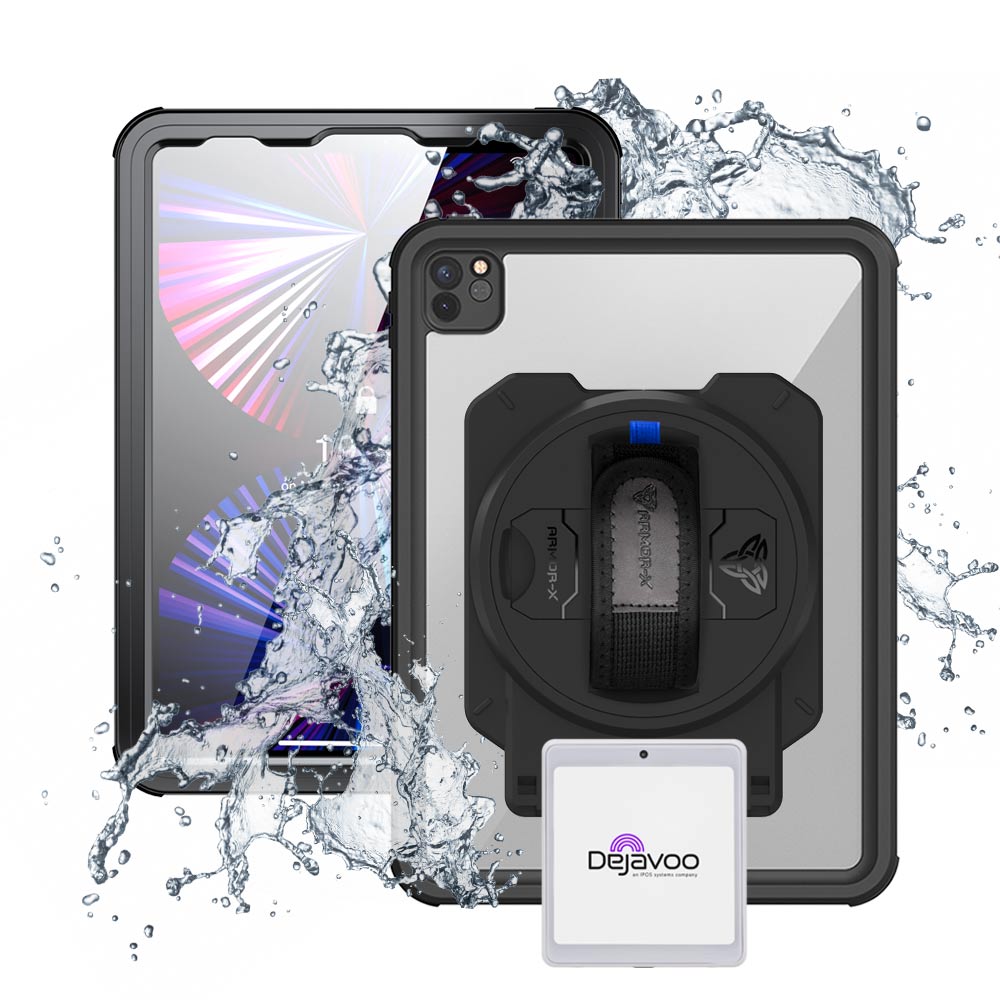 EX2-MAN-A15S | iPad Pro 11 ( 3rd / 4th Gen ) 2021 / 2022 | IP68 Waterproof, Shock &amp; Dust Proof Case With dejavoo P12 mPOS PIN Pad Card Reader Holder