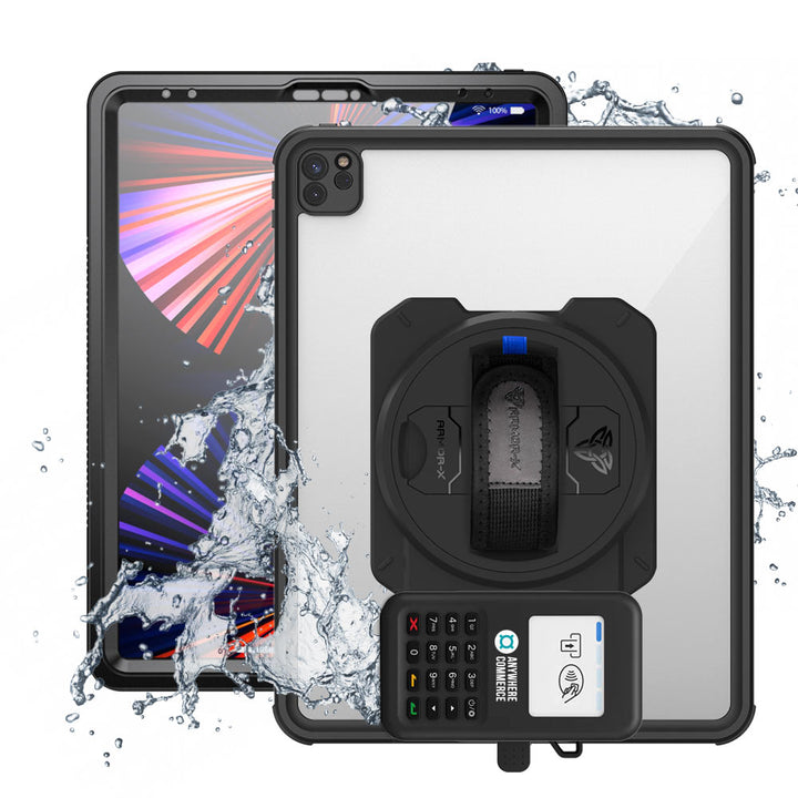 EX2-MAN-A17S | iPad Pro 12.9 ( 5th / 6th Gen ) 2021 / 2022 | IP68 Waterproof, Shock & Dust Proof Case With AnywhereCommerce Nomad WP3 Credit Card Reader Holder