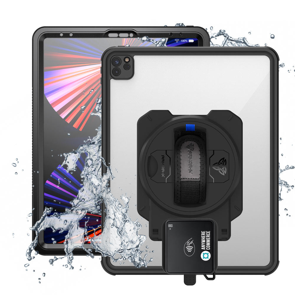 EX2-MAN-A17S | iPad Pro 12.9 ( 5th / 6th Gen ) 2021 / 2022 | IP68 Waterproof, Shock & Dust Proof Case With AnywhereCommerce Walker C3X Credit Card Reader Holder