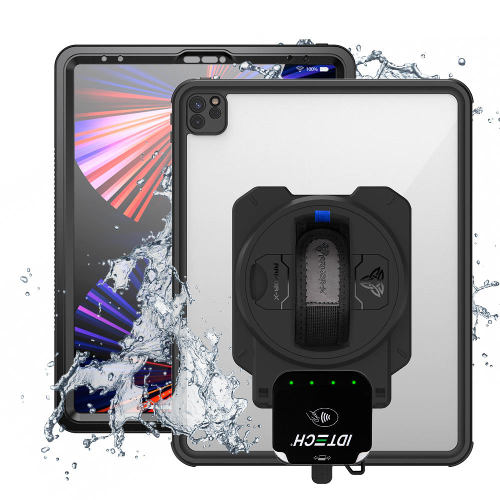 EX2-MAN-A17S | iPad Pro 12.9 ( 5th / 6th Gen ) 2021 / 2022 | IP68 Waterproof, Shock & Dust Proof Case With ID TECH VP3350 Card Reader Holder