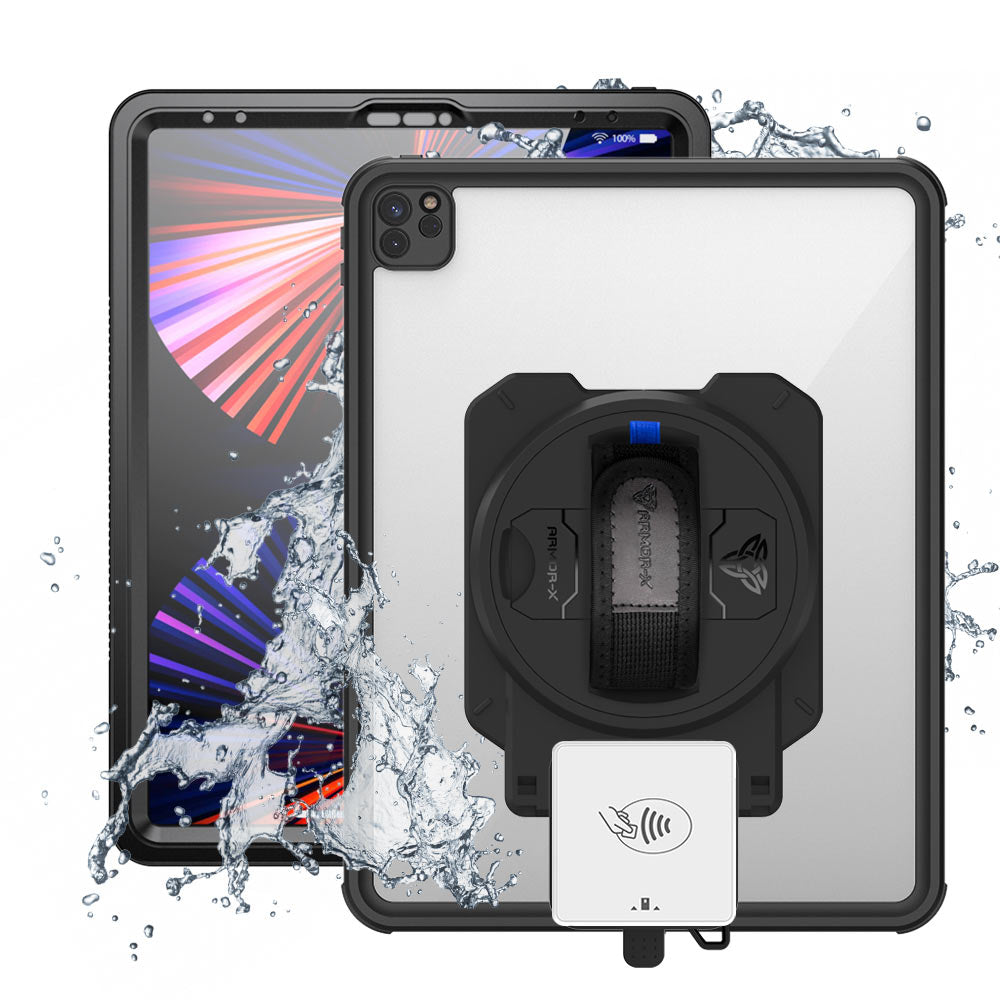EX2-MAN-A17S | iPad Pro 12.9 ( 5th / 6th Gen ) 2021 / 2022 | IP68 Waterproof, Shock & Dust Proof Case With Payanywhere 3-in-1 Credit Card Reader Holder