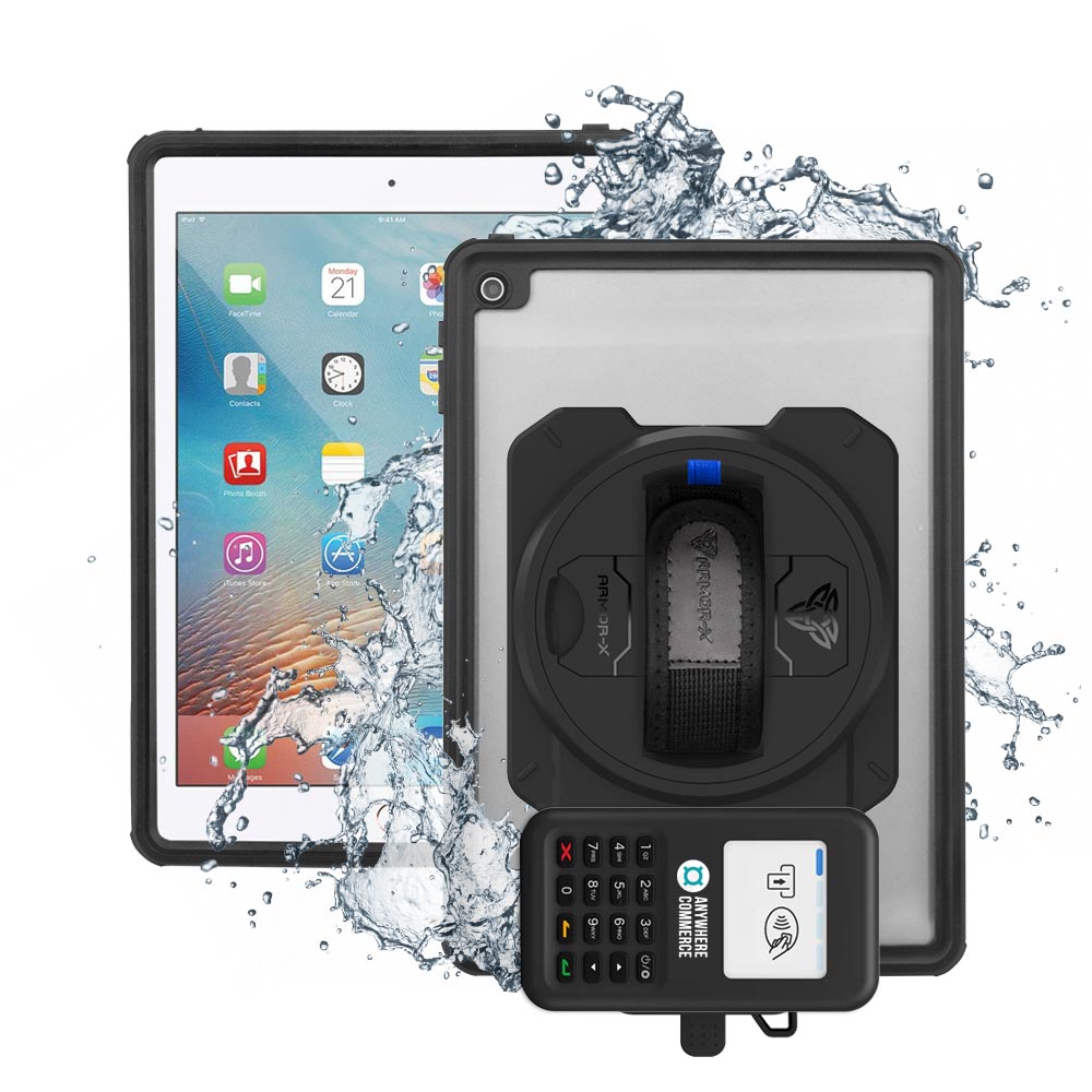 EX2-MAN-A6S | iPad Pro 9.7 2016 | IP68 Waterproof, Shock & Dust Proof Case With AnywhereCommerce Nomad WP3 Credit Card Reader Holder