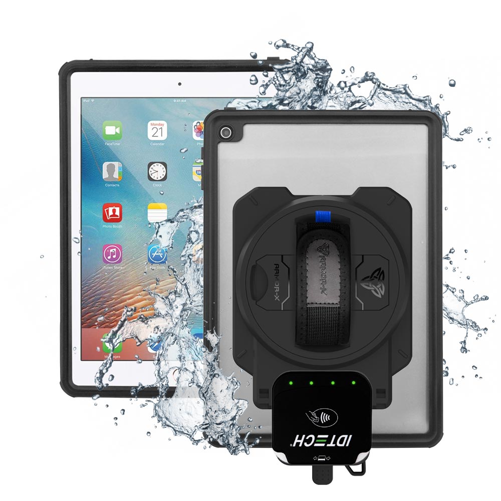 EX2-MAN-A6S | iPad Pro 9.7 2016 | IP68 Waterproof, Shock &amp; Dust Proof Case With ID TECH VP3350 Card Reader Holder