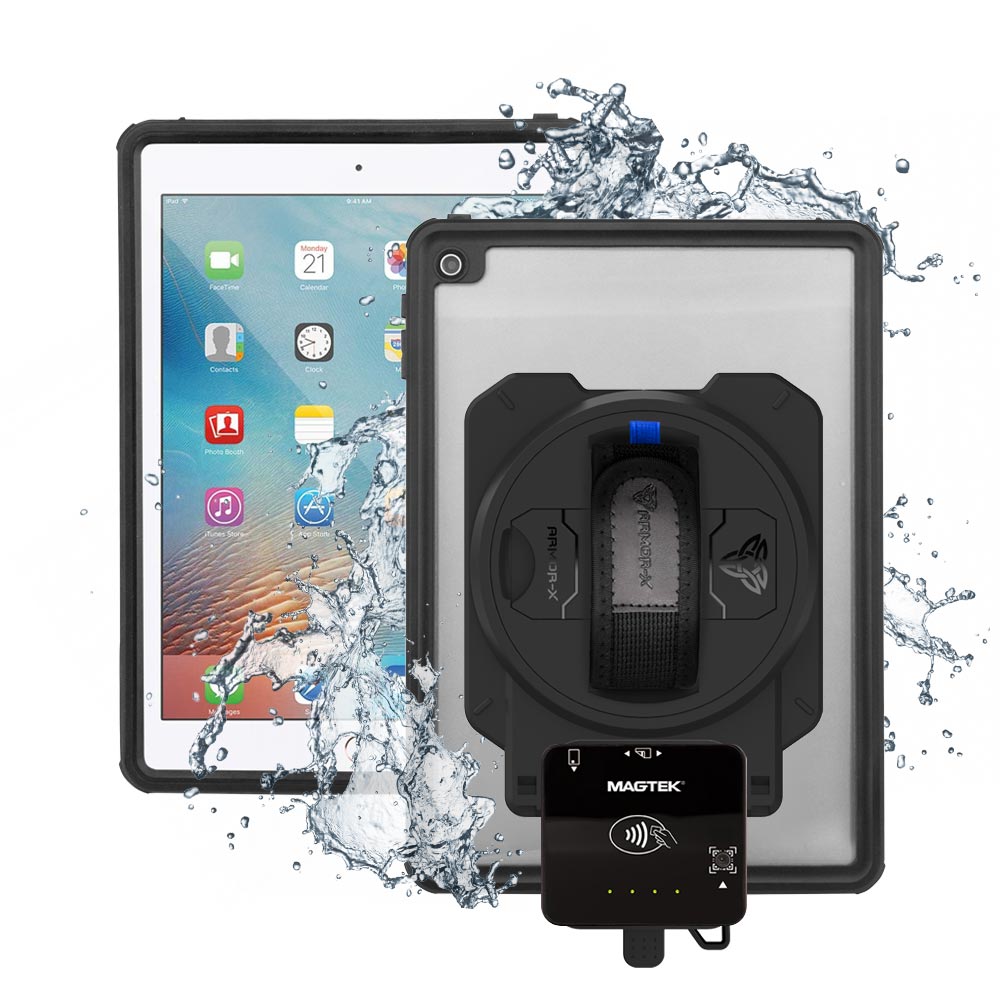 EX2-MAN-A6S | iPad Pro 9.7 2016 | IP68 Waterproof, Shock & Dust Proof Case With Magtek DynaFlex II Go Card Reader Holder