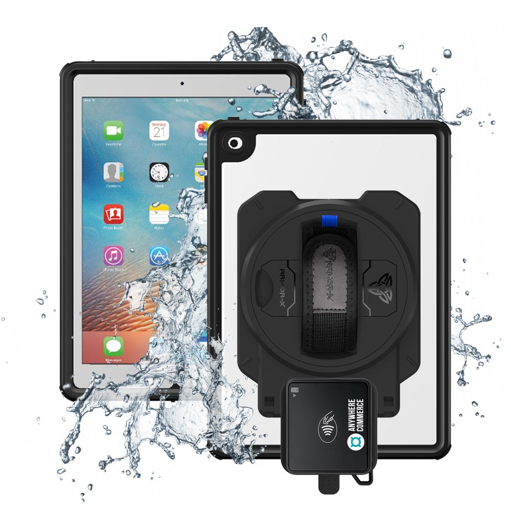 EX2-MAN-A7S | iPad 9.7 ( 5th / 6th Gen. ) 2017 / 2018 | IP68 Waterproof, Shock & Dust Proof Case With AnywhereCommerce Walker C3X Credit Card Reader Holder