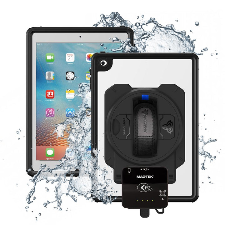 EX2-MAN-A7S | iPad 9.7 ( 5th / 6th Gen. ) 2017 / 2018 | IP68 Waterproof, Shock & Dust Proof Case With Magtek DynaFlex II Go Card Reader Holder