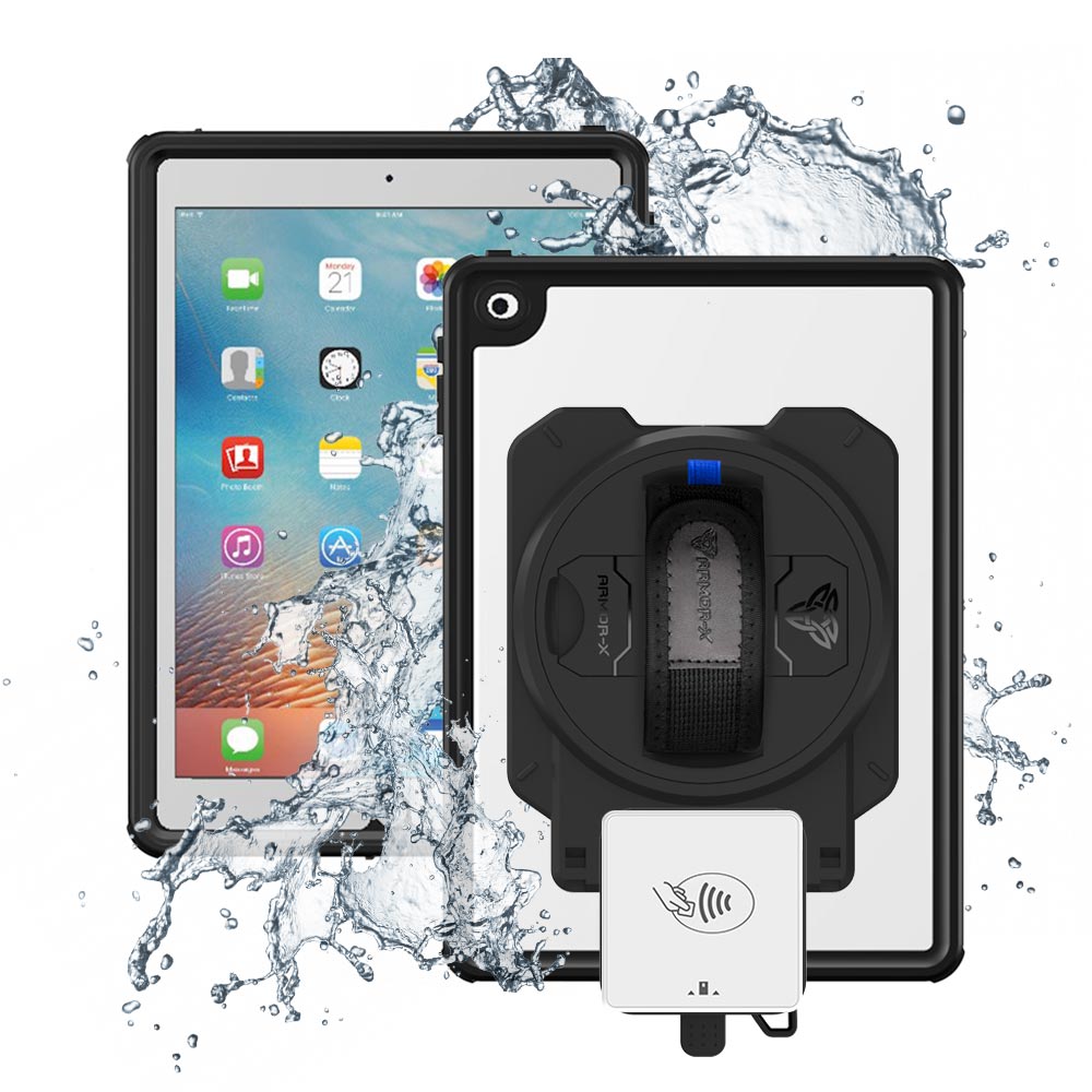 EX2-MAN-A7S | iPad 9.7 ( 5th / 6th Gen. ) 2017 / 2018 | IP68 Waterproof, Shock & Dust Proof Case With Payanywhere 3-in-1 Credit Card Reader Holder